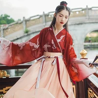 women printing red dance costume crane hanfu oriental stage outfit performance clothing folk dress festival dance wear dc2366