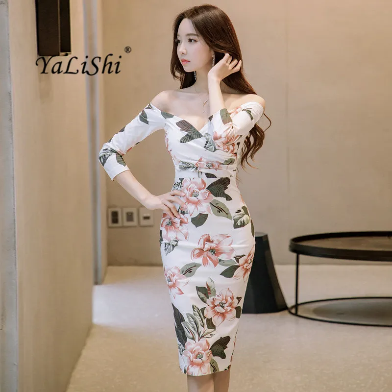 Женское платье карандаш с рукавом 2020 и вырезом лодочкой|dress vestidos|autumn women dresspencil dress