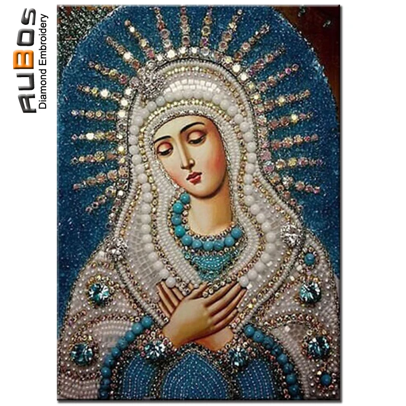 RUBOS diamond painting cross stitch religion blue our lady icon DIY 5D embroidery mosaic 3D drill portrait new style set | Дом и сад