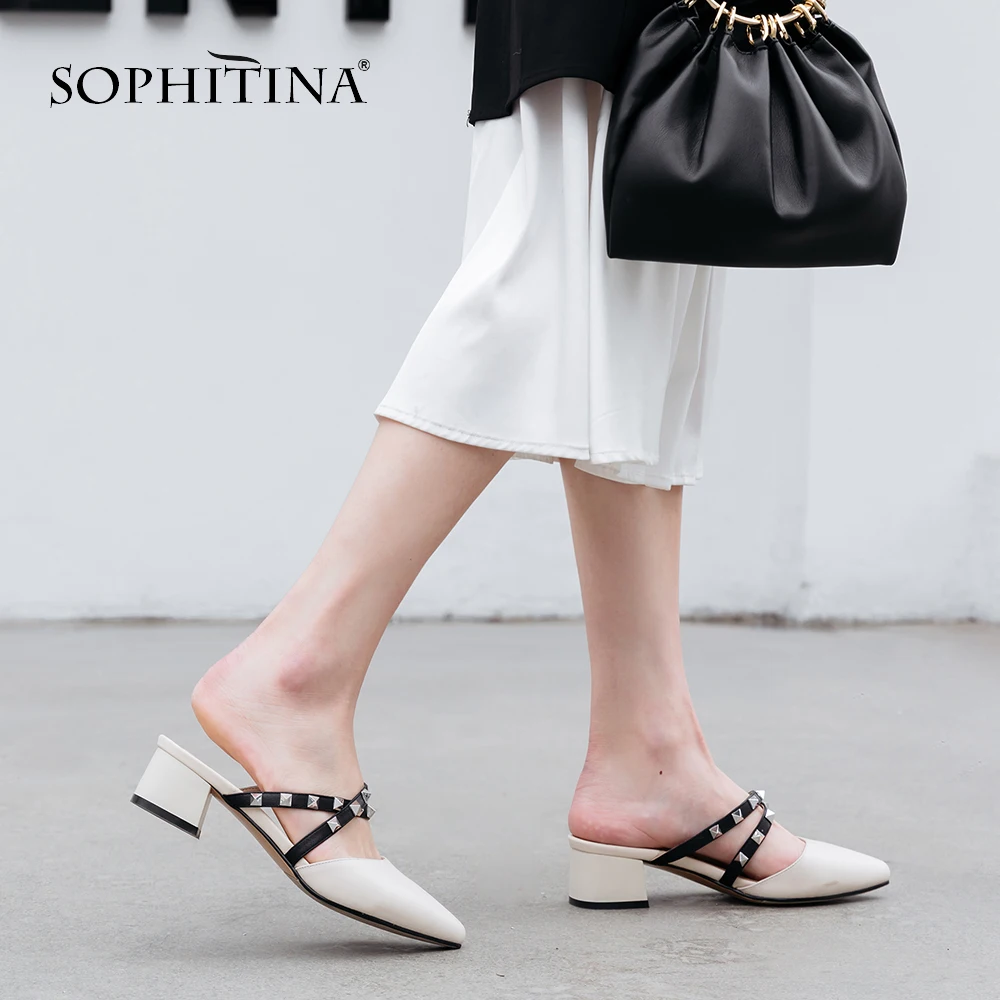 SOPHITINA/босоножки без задника модные женские туфли с заклепками на квадратном
