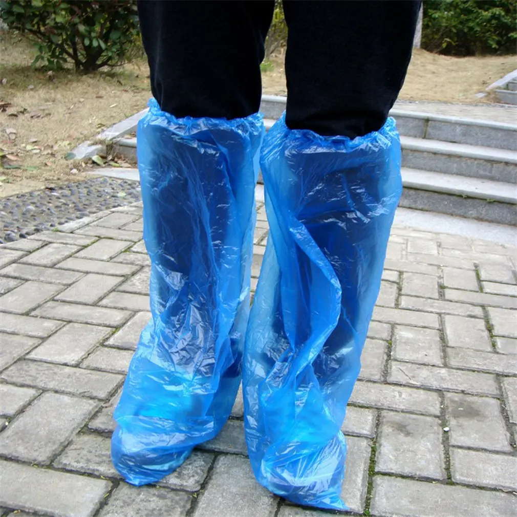 Disposable Shoe Covers Blue Rain Shoes and Boots Cover Plastic Long Clear Waterproof Anti-Slip Overshoe | Спорт и развлечения - Фото №1