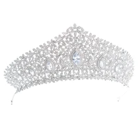 classic cz cubic zirconia wedding bridal silver big royal tiara diadem crown women party hair jewelry accessories ch10126