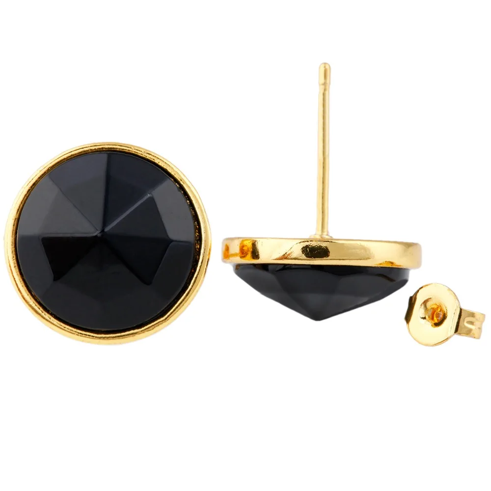 

TUMBEELLUWA Black Onyx Round Faceted Stone Gold Tone Stud Earrings for Women