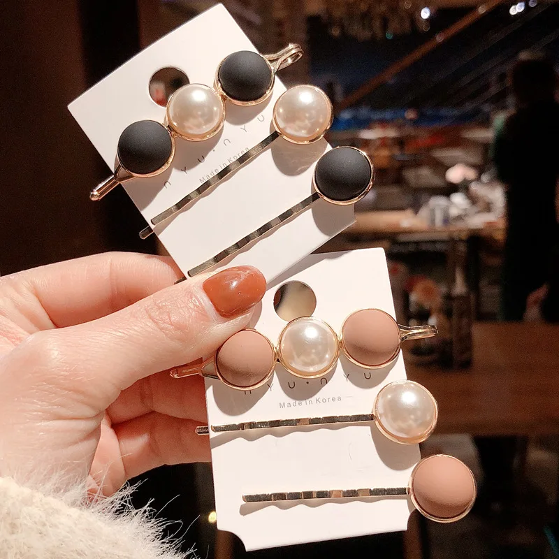 Модный жемчужный комплект из 3 предметов Женские винтажные простые заколки для