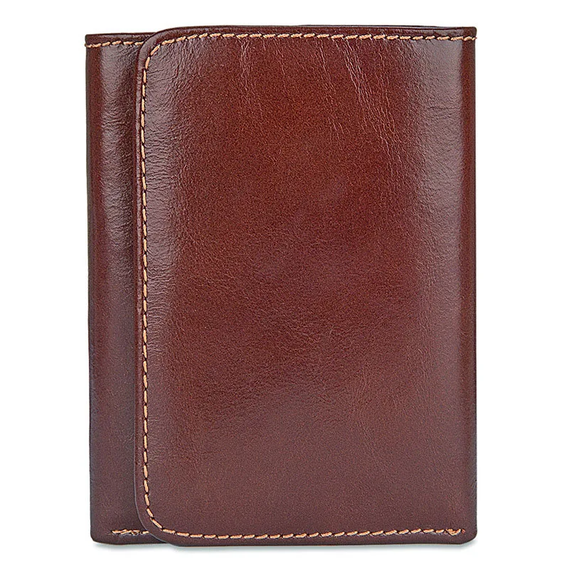 Brown red Новое поступление, мужские кошельки из натуральной кожи, Ретро стиль, высокое качество, мульти карта, короткий кошелек, Мужская коровья кожа, RFID держатель для карт - Цвет: Brown red