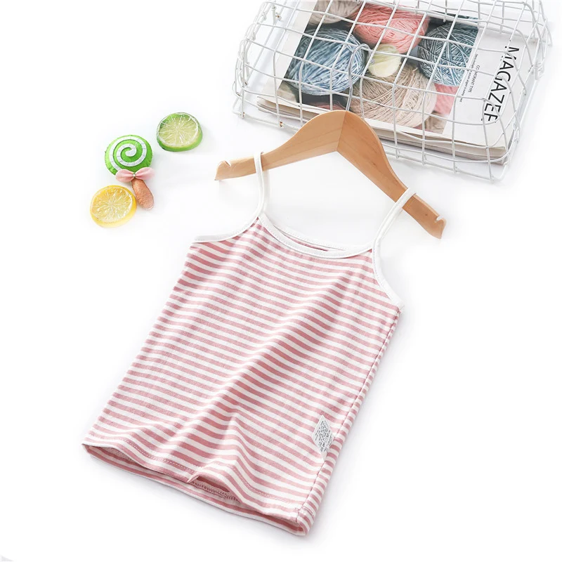 Pink striped Детское нижнее белье модельный летний хлопковый топ на бретельках для девочек, майка для девочек, топы для маленьких девочек возрастом 2, 4, 6, 8 лет - Цвет: Pink striped