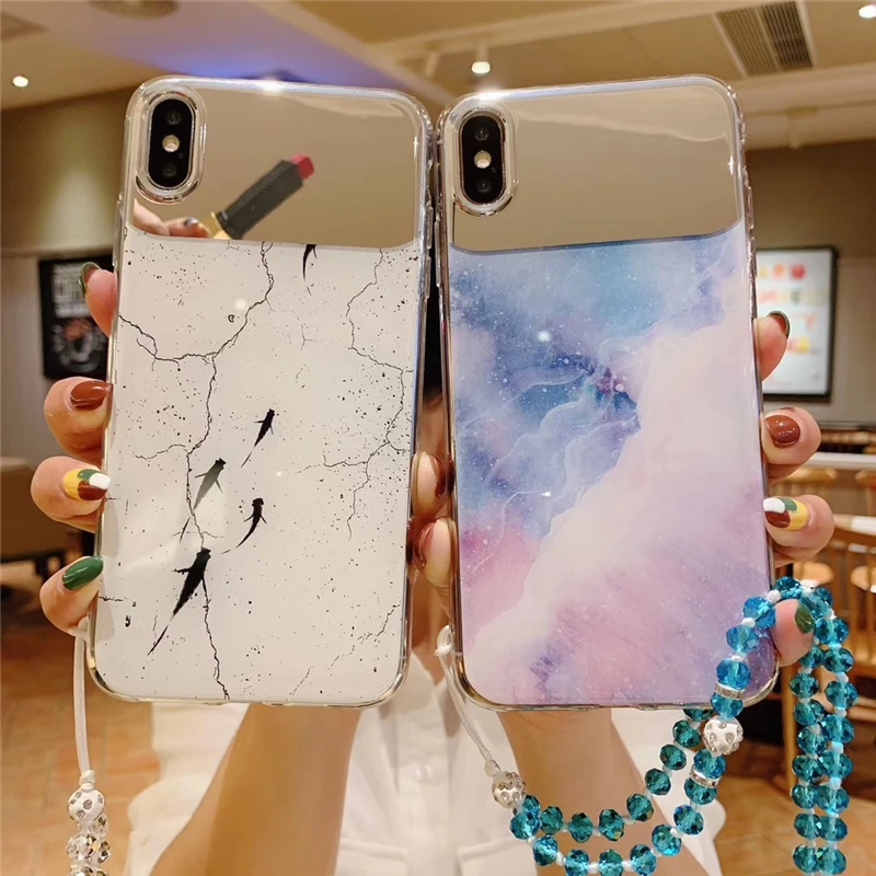 TRISEOLY маленький зеркальный чехол для телефона с изображением рыбы и цвета мрамора