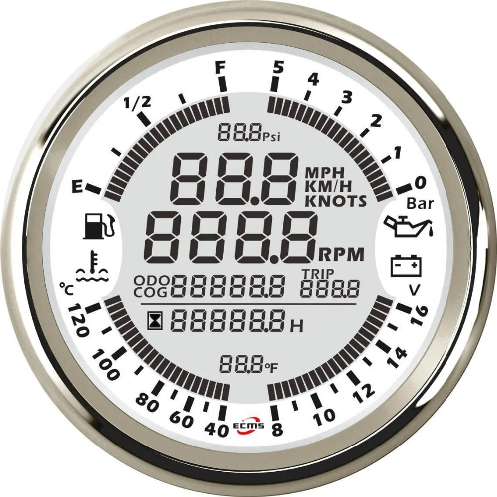 Морской катер цифровой gps Спидометр Тахометр 6в1 Многофункциональный датчик 8-16 в 10 бар 85 мм 7 цветов 316L ободок