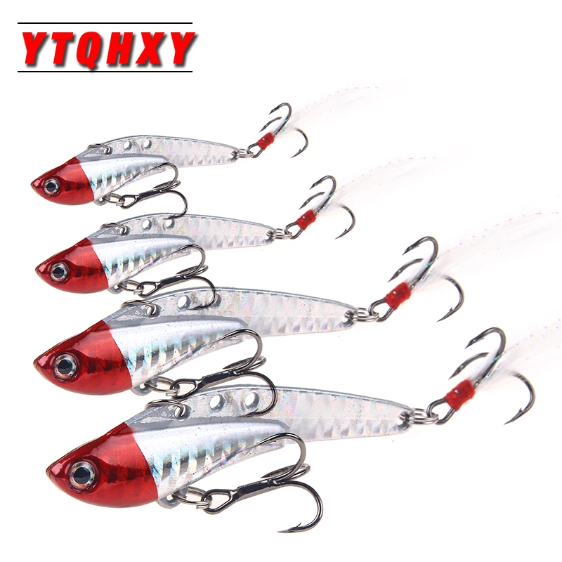 YTQHXY VIB Fishing Lure Hard Bait 65mm 75mm 13g 18g 25g 30g Feather Artificial Spoon With 2 Treble Hooks Fish Tackle WQ517 | Спорт и