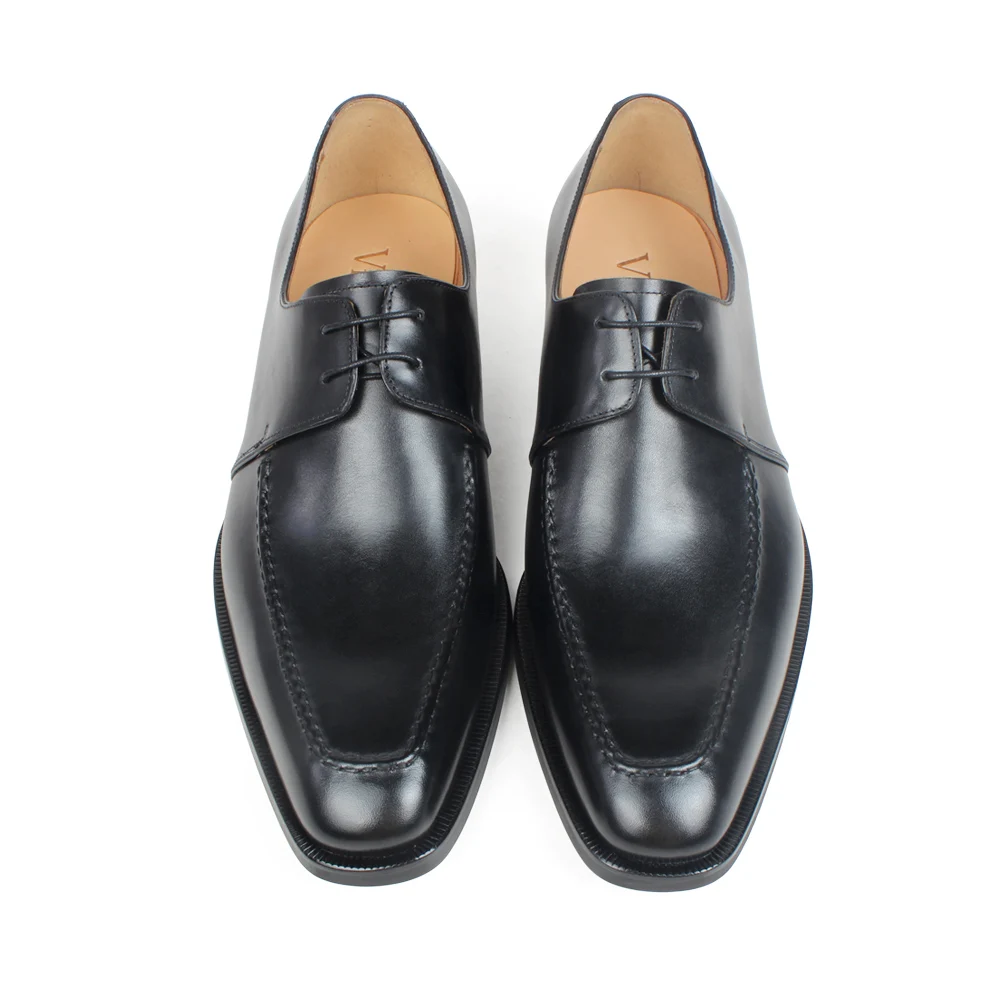 VIKEDUO Plain Black Square Toe Men Shoes Genuine Calf Leather Man Shoe Wedding Formal Dress Mans Footwear Handmade Derby Zapatos | Обувь