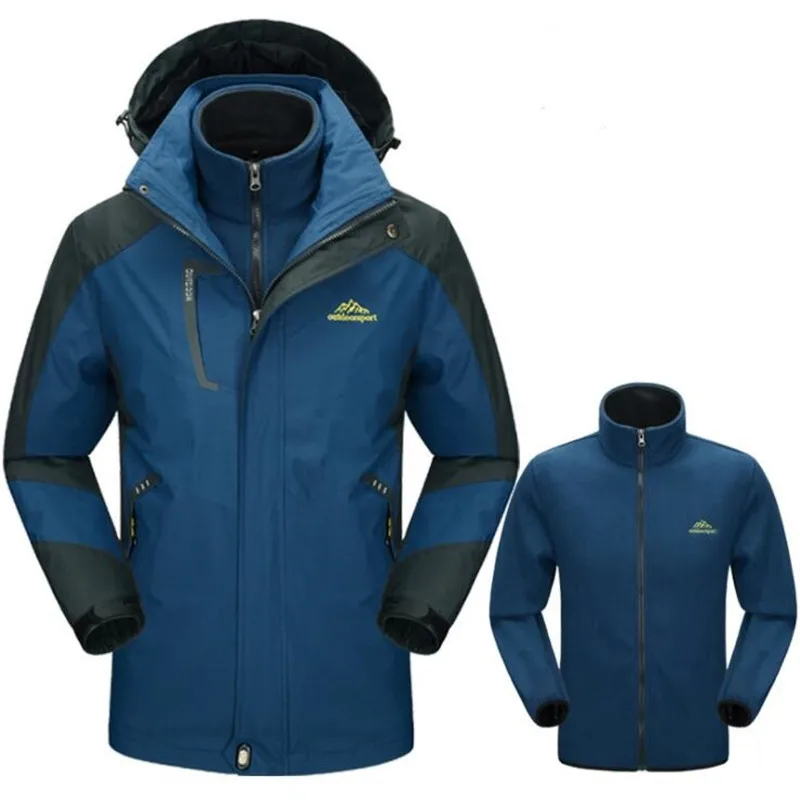 Asian Size DenimBlue Новинка, осенне-зимняя водонепроницаемая теплая куртка, Мужская верхняя одежда, 2 в 1, мужские парки, s ветрозащитная ветровка с капюшоном, утепленная парка, пальто для мужчин, 5XL - Цвет: Asian Size DenimBlue