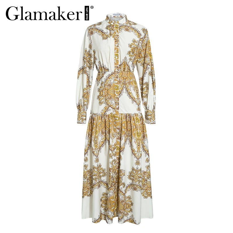 Женское платье с принтом пейсли Glamaker элегантное Пляжное Платье макси разрезом в