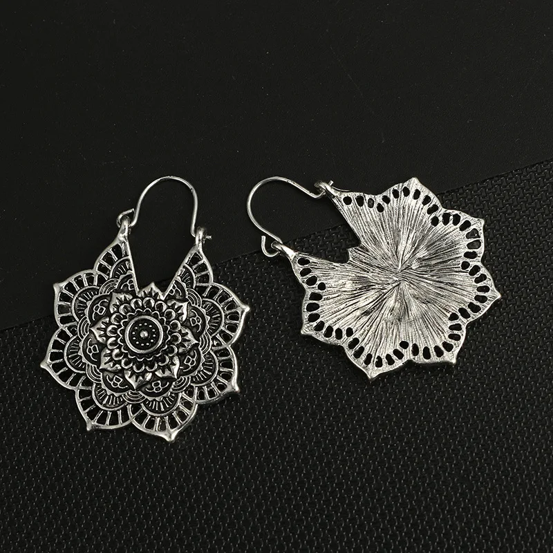 DIEZI Vintage Mandala Flower Drop Dangle Earring for Women Girl Tribal Hollow Floral Gold Silver Pendant Earrings Jewelry | Украшения и