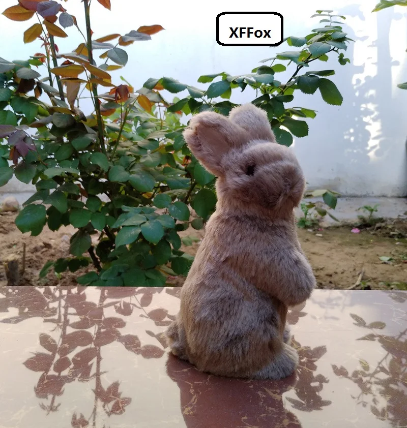 

new creative real life khaki rabbit model plastic&furs sitting rabbit doll gift about 8x7x17cm xf1991