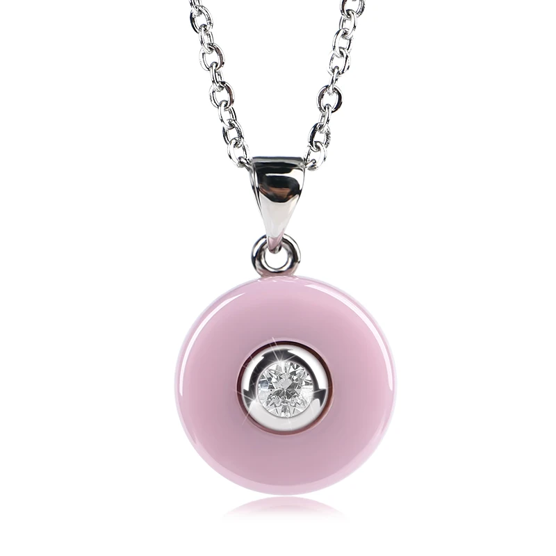 Romantic Lovely Pink Ceramic Pendant Necklace Simple Style Round Pendants Gold Silver Rose Color For Women Girl Best Gifts | Украшения и
