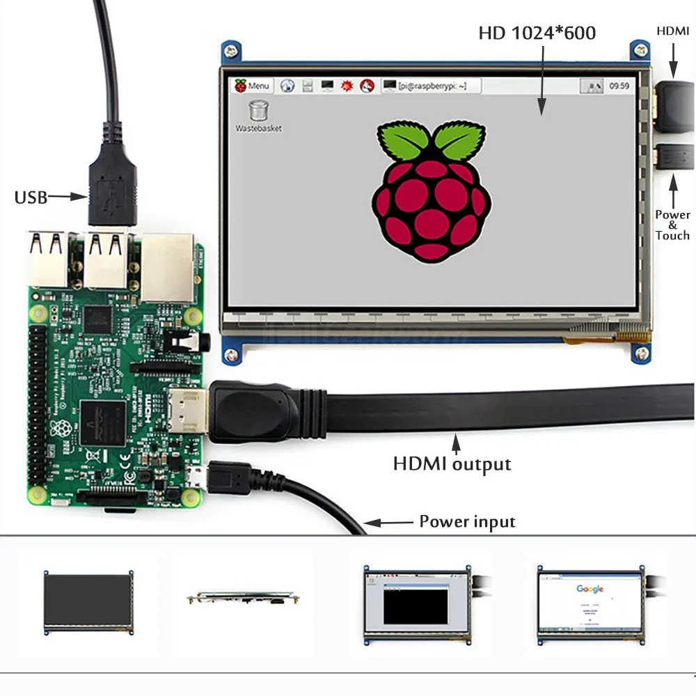 Raspberry Pi 4 Model B 7 дюймов сенсорный экран 1024*600 HDMI TFT ёмкостный ЖК дисплей/монитор для pi