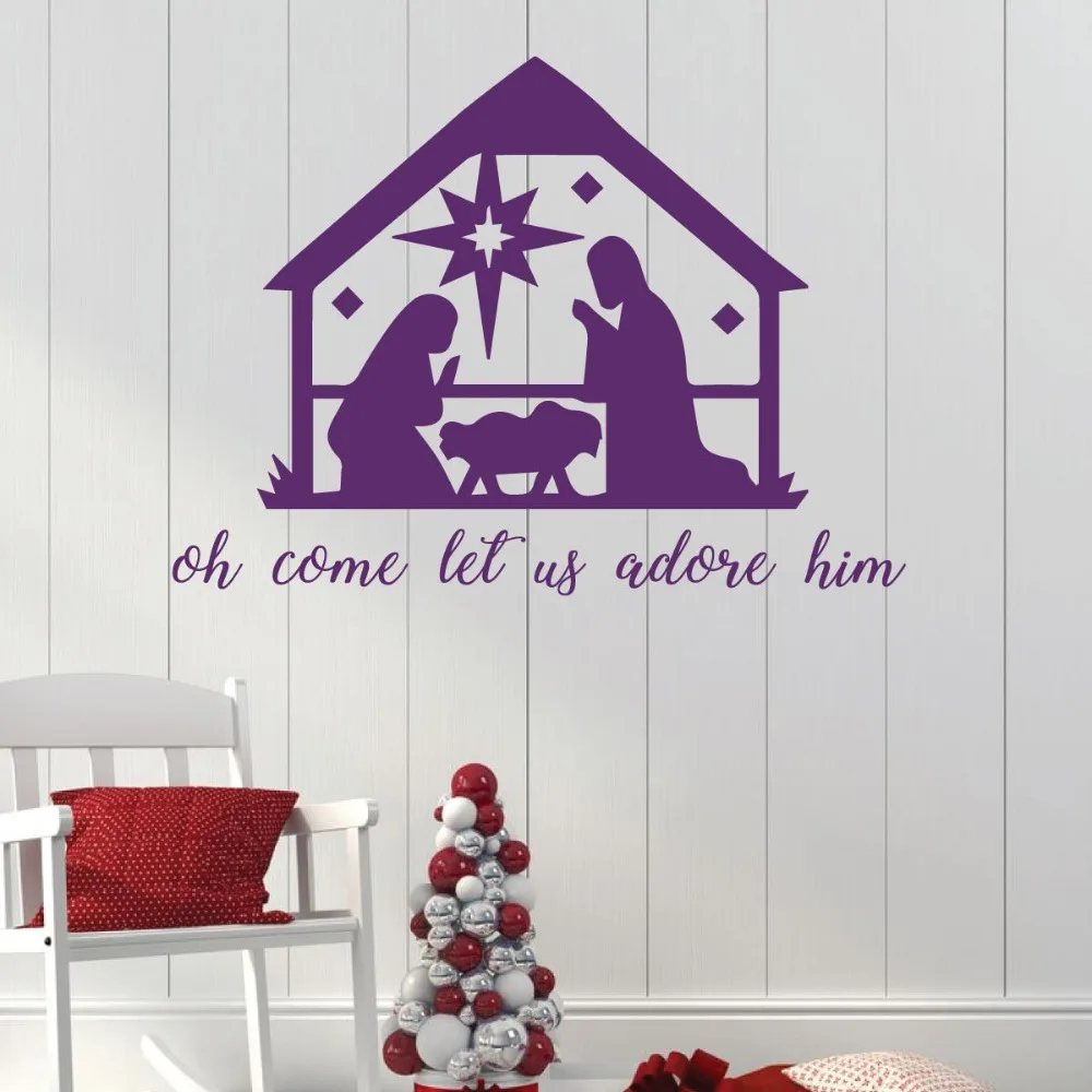 Рождественские украшения для рождества настенные наклейки Oh Come Let Us Adore Him