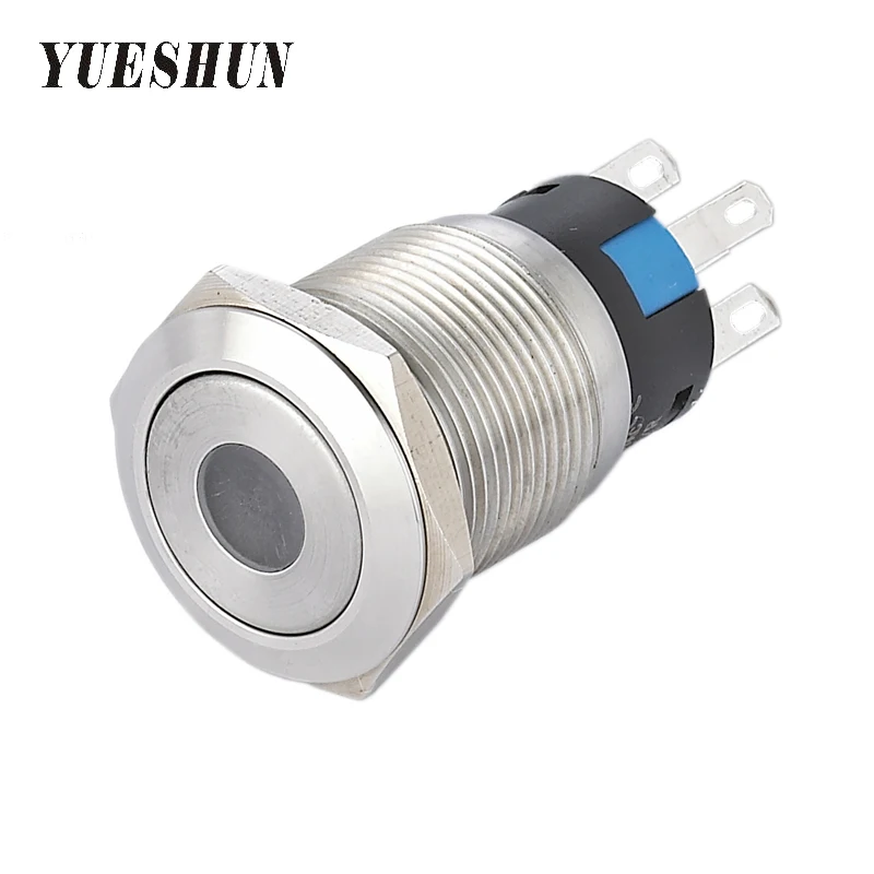 

YUESHUN 19mm Latching Switches Flat Round Shape Electrical Equipment LED Light Push Button Switch Dot illuminated LED Switches