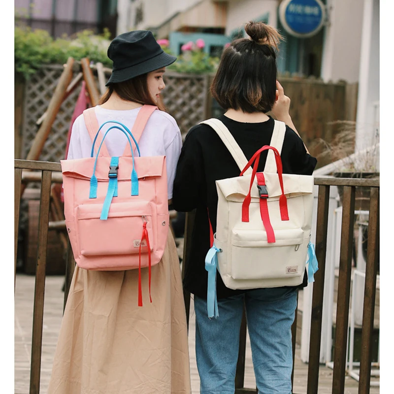 LOTEC Для женщин Оксфорд рюкзак для девочек Harajuku Холст школьный с лентами большой