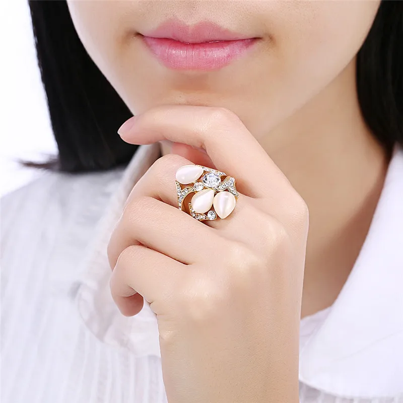 Модные роскошные розового золота кольцо женский 3 шт. полудрагоценные камни