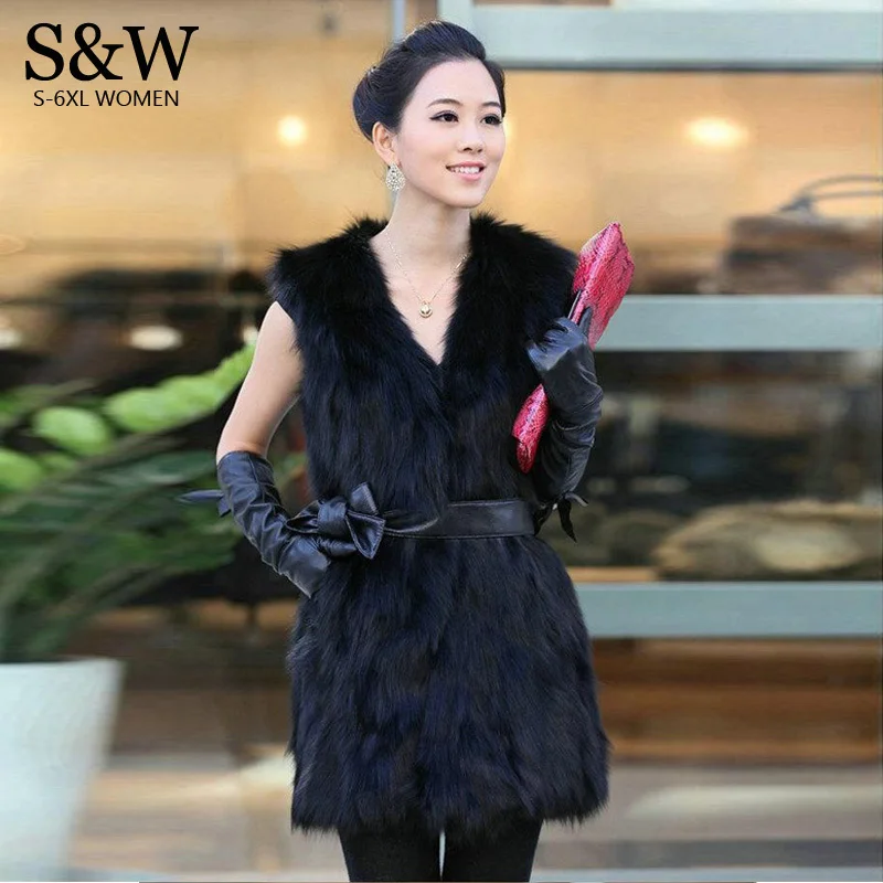 

Autumn and Winter Women's Fur Gilet Faux Fox Fur Vest Medium-long Multicolor V-Neck Waistcoats Plus Size S-4XL-5XL Fur Jacket