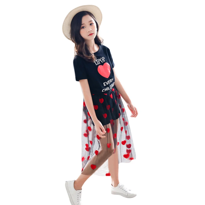 Футболка с короткими рукавами для девочек-подростков буквенным принтом сердца