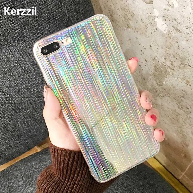 Модный Цветной лазерный чехол Kerzzil для iPhone 7 6 6S Plus чехлы из мягкого ТПУ с блестящей