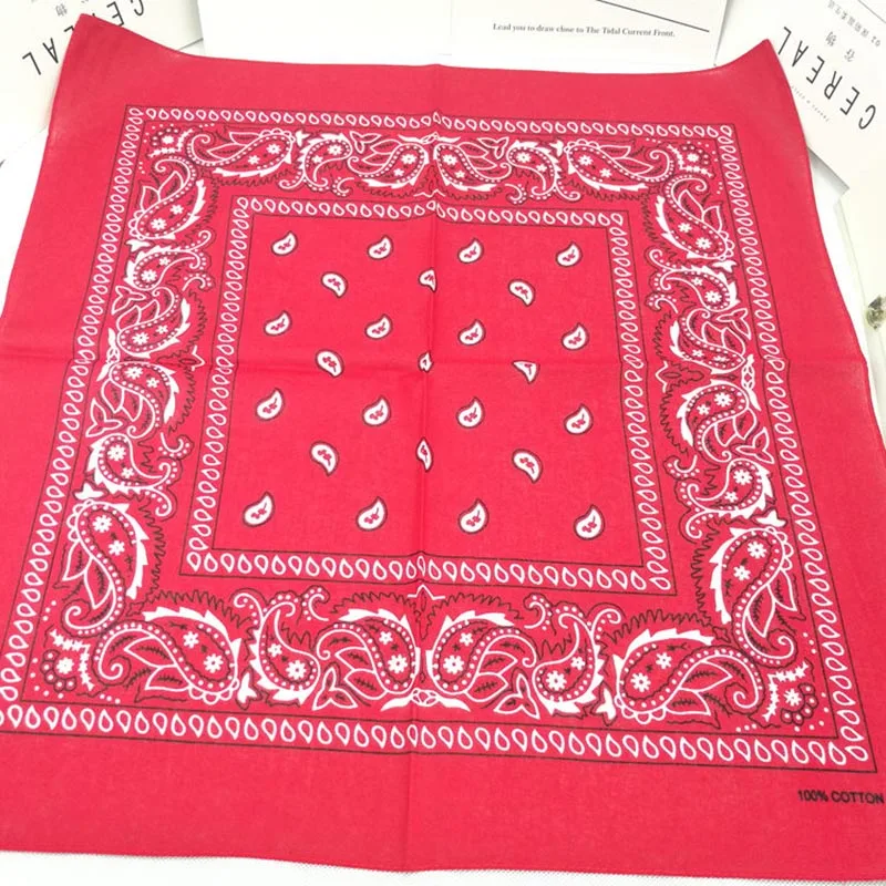 Red Новинка,, хлопок, бандана, шарф 55 см* 55 см, черные, красные банданы с принтом пейсли для женщин/мужчин/мальчиков/девочек, повязка на голову - Цвет: Red