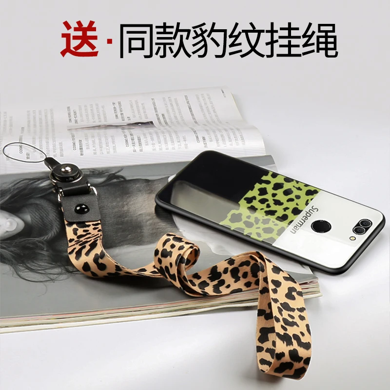 Leopard print tempered glass with rope shockproof case For Huawei Nova 2 2S Nova2 Plus |