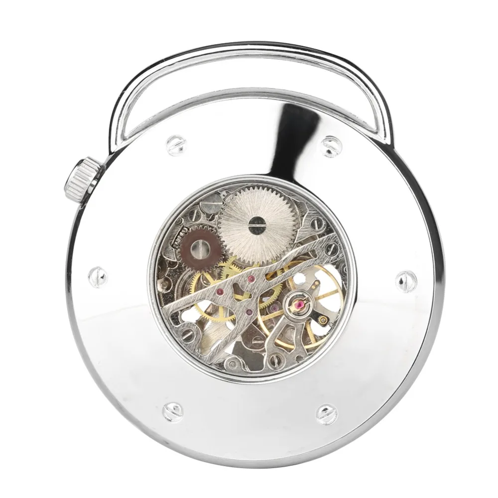 Hand Operated Mechanical Pocket Watch for Man, Silver Case Blue Roman Digital Pocket Watches for Boys, Large Watch for Teenager