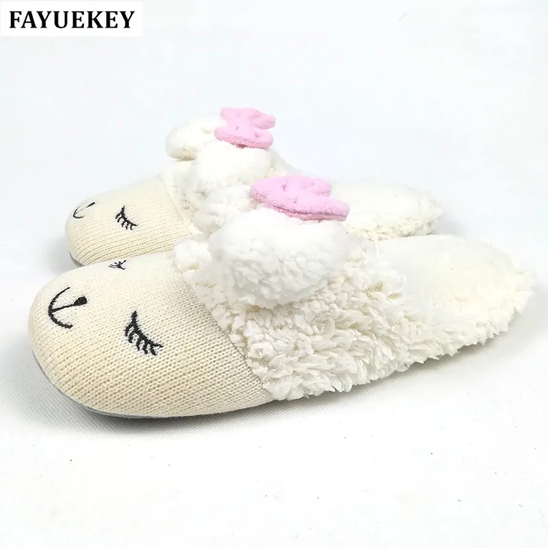 FAYUEKEY зимние домашние тапочки из хлопка на мягкой подошве с рисунком овечки и бантом; женские домашние теплые тапочки для спальни