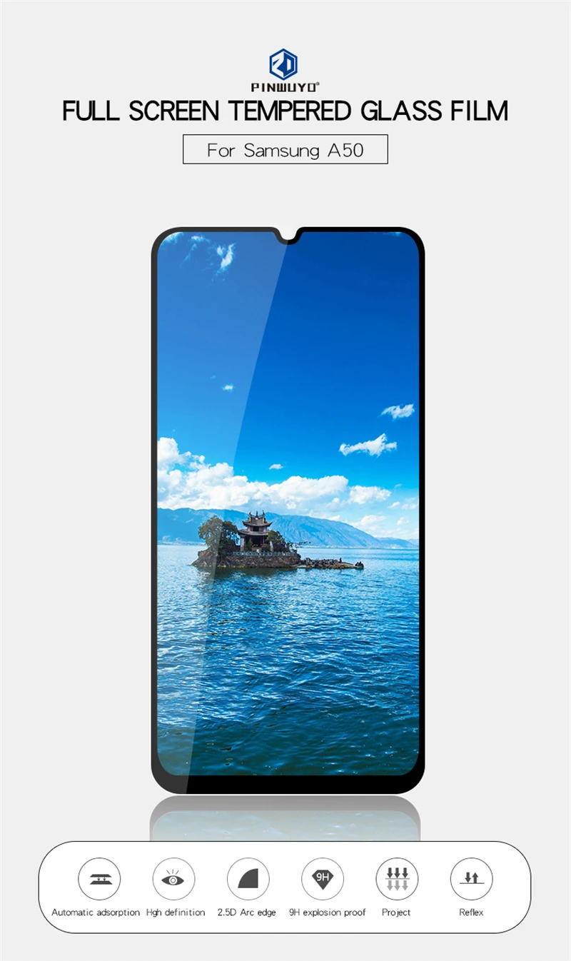 PINWUYO For Samsung Galaxy A30 A50 Screen Protector 9H 2.5D Tempered Glass Full Covered Protective Film Anti-Scratch LCD Guard | Мобильные
