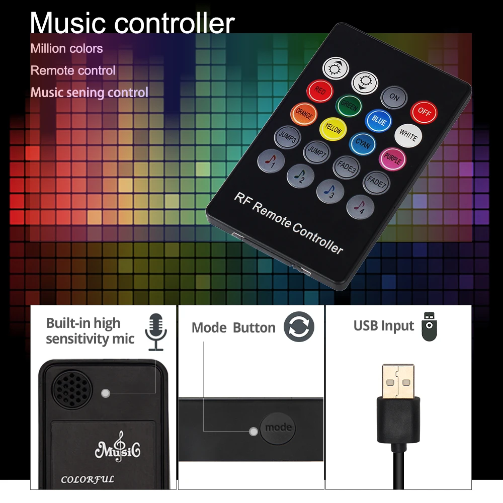 Светодиодная лента USB RGB для музыкального контроллера 0 5 м 1 2 светильник ТВ с