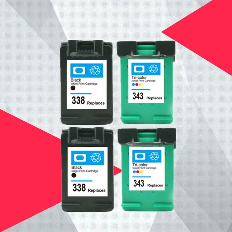 2 комплекта 338XL 343XL переработанный чернильный картридж Замена для HP 338 343 с