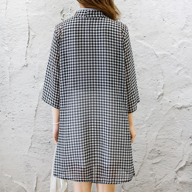 Клетчатый полосатый кардиган Солнцезащитная блузка с шалью 2020 летнее