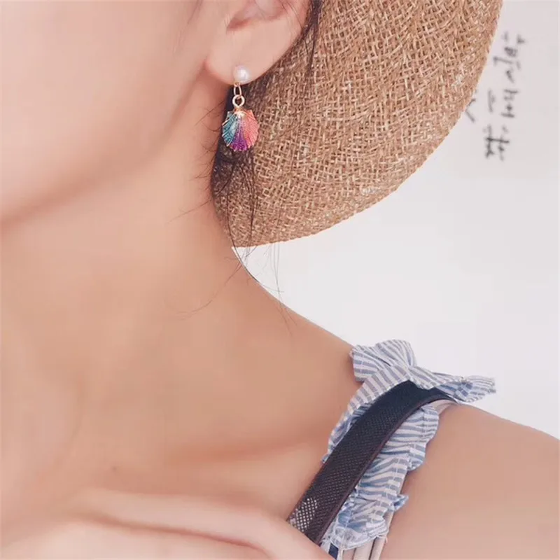 Summer Shell Starfish Tassel Stud Earrings For Women Korean Cute Simulated pearl Asymmetry Jewelry Seaside Holiday Gift | Украшения и