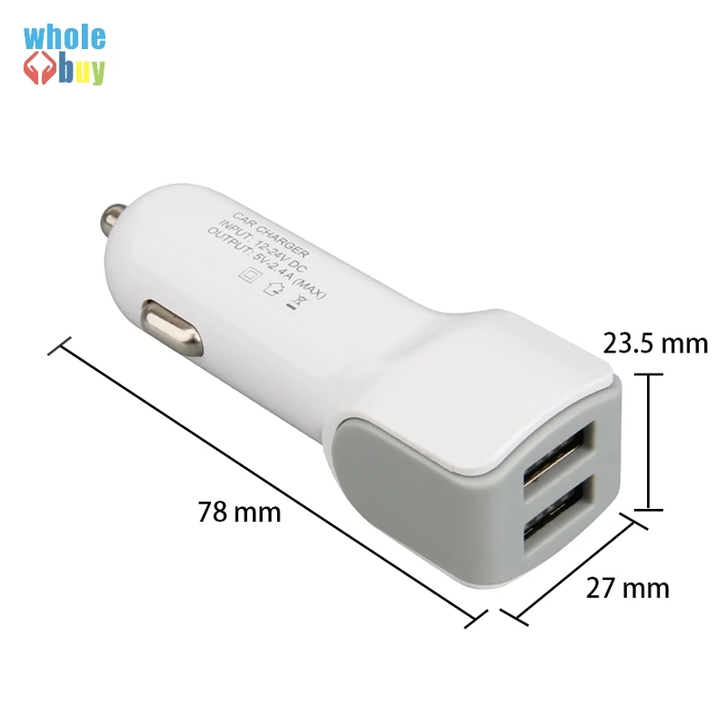 Автомобильное зарядное устройство 100 шт./лот с двумя USB портами адаптер для