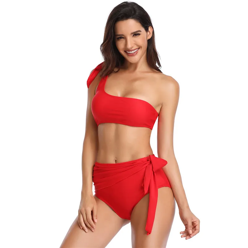 Соблазнительный комплект бикини с высокой талией 2019 купальник на одно плечо