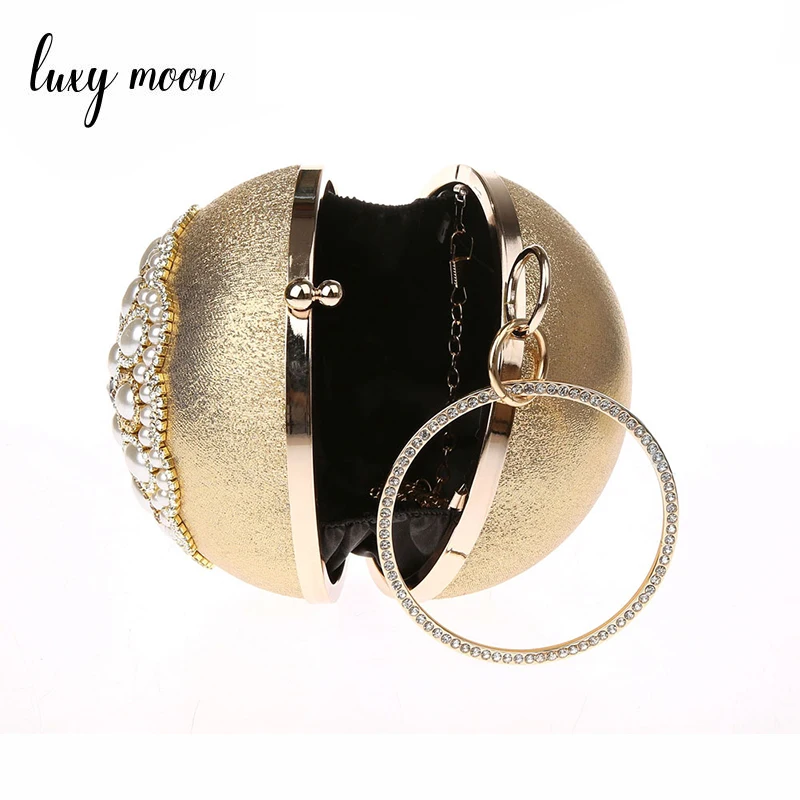 Круглые свадебные сумки с жемчугом и бусинами роскошный золотой Свадебный клатч