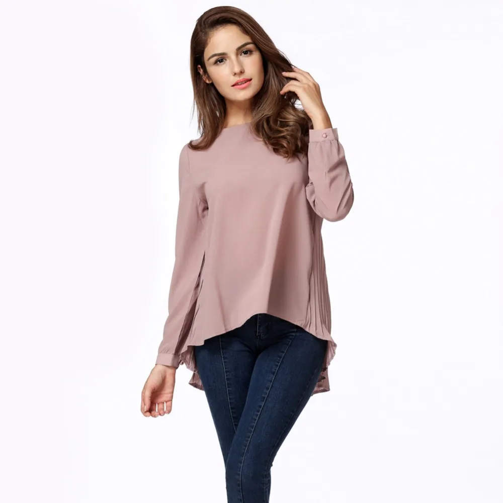 4XL 5XL женская шифоновая блузка плиссированная спинка с длинным рукавом Асимметричная рубашка Свободная Повседневная Плюс Размер рубашка выше размера d Топы женские