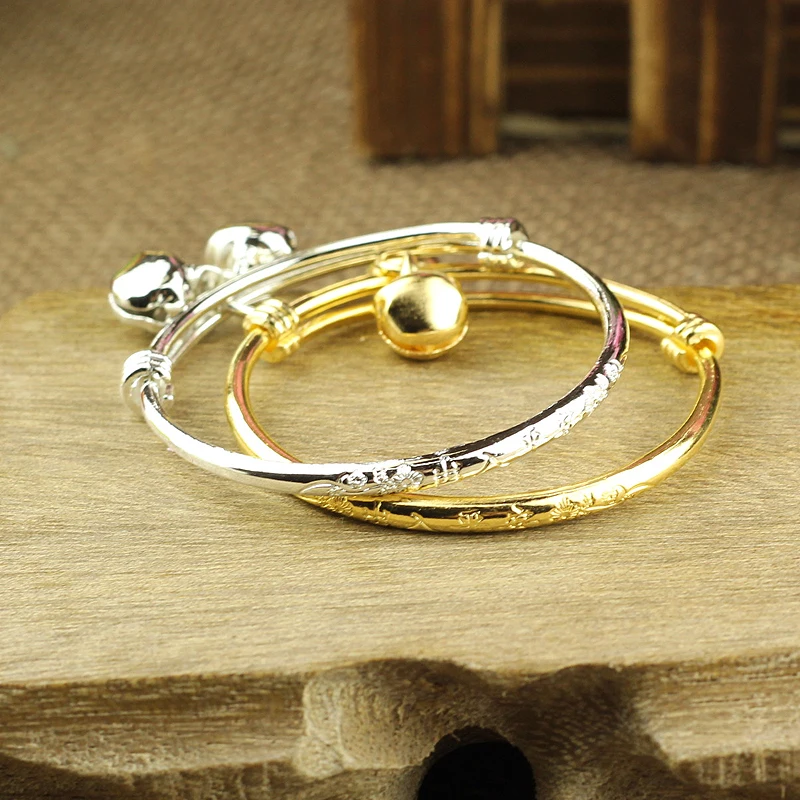 Детский браслет с колокольчиками 2 шт. посеребренный/Золотой платформой 18 К для