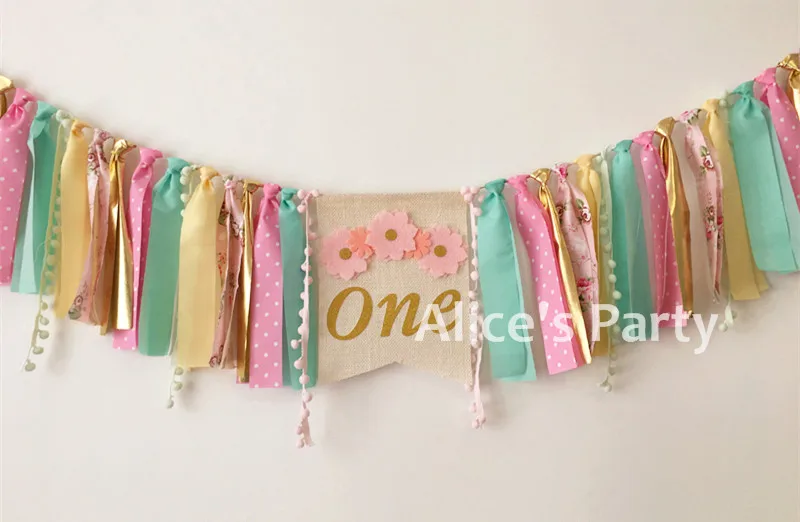 Новый золотой розовый цветок девочка на первый день рождения баннер гирлянда