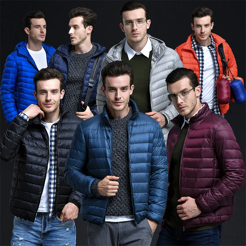 Куртка мужская коротсветильник на белом утином пуху с длинным рукавом