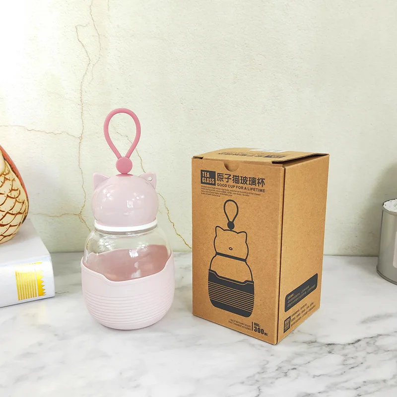 Cute Cat Glass Water Bottle With Rope 300ML Mini Leakproof Cup Student Tour Outdoor Drinkware Wholesale 35 |