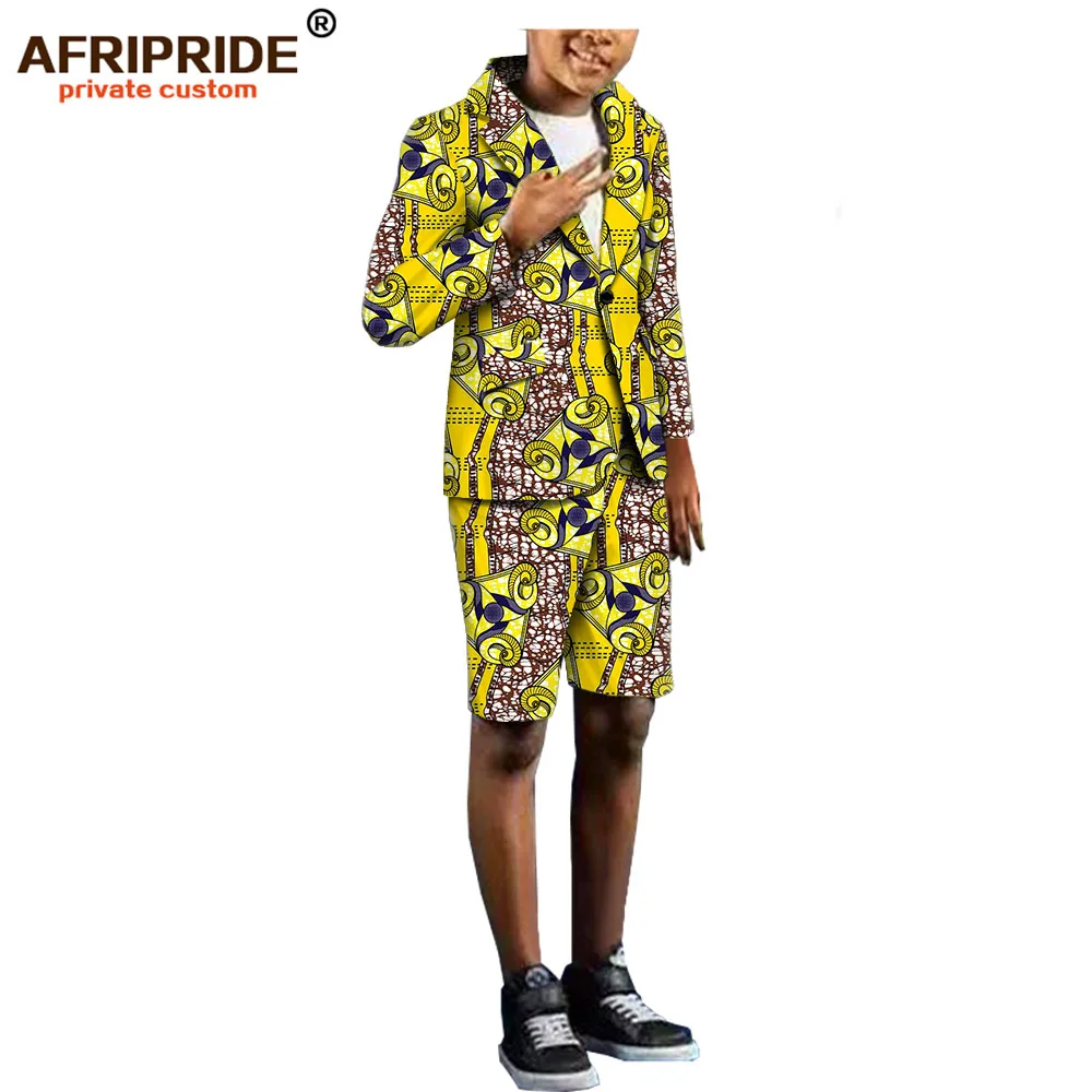Летний Африканский Модный повседневный комплект для мужчин AFRIPRIDE куртка на одной пуговице+ короткие штаны мужские хлопковые брюки набор A1916002