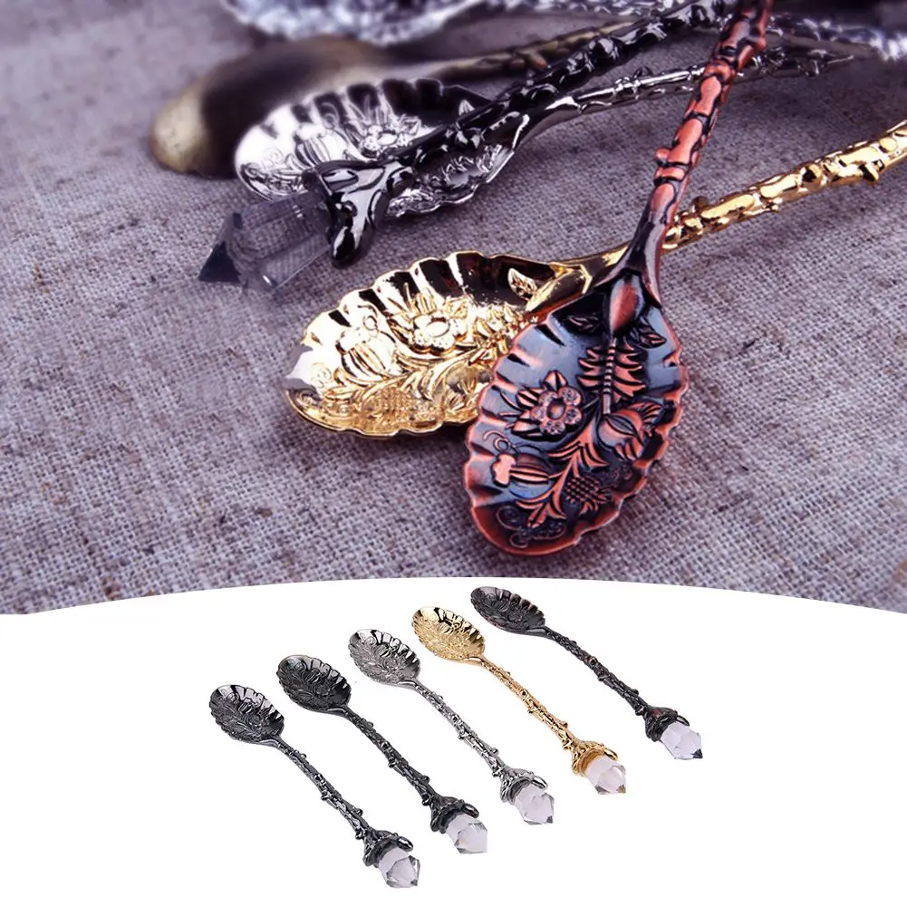 (5 шт. в комплекте) Хрустальная голова Ретро узор ложка из сплава винтажная резная