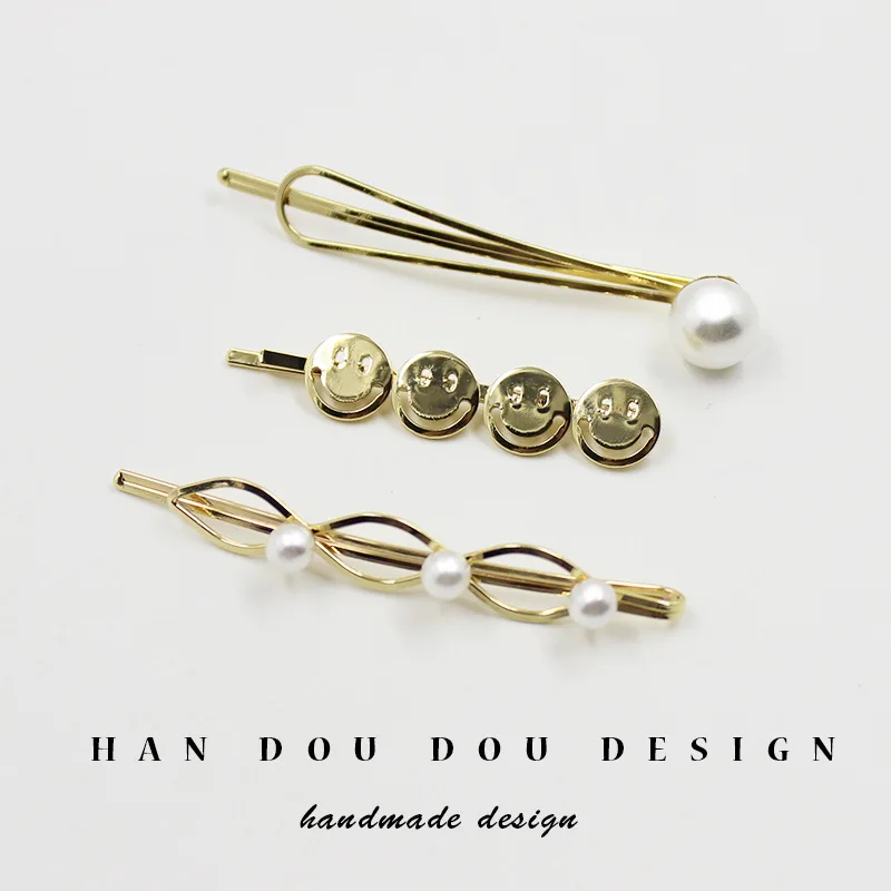 Милые винтажные Ретро заколки для волос с круглым жемчугом лица и улыбки