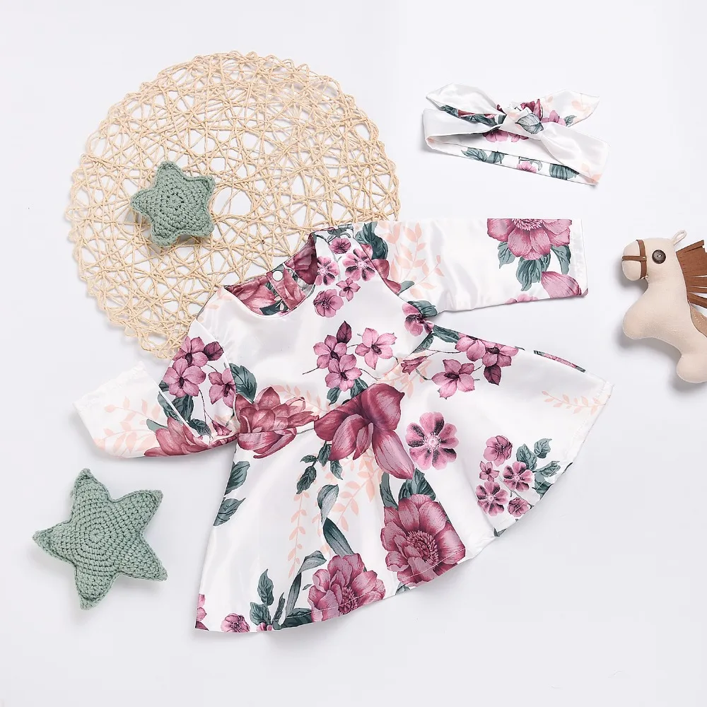 2018 new casual fashion brand baby children's dress birthday party long-sleeved rose print girl |