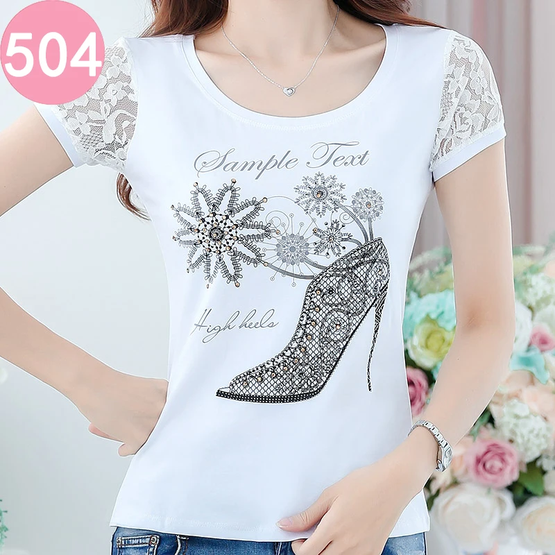 Poleras де Mujer Moda 2019 Винтажная Футболка Femme Стразы для женщин хлопковая футболка в