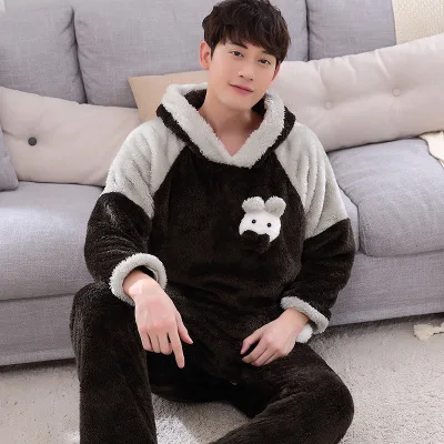 2017 осенние и зимние коралловые бархат Пижамы с капюшоном фланель пара длинными